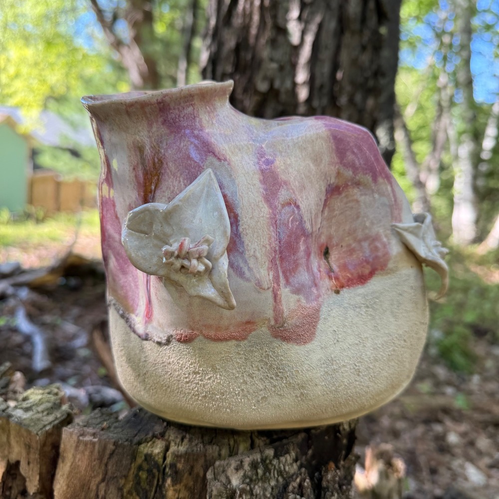 Handmade Studio Pottery Trillium Floral Art Vase Pink Organic Ceramic Vessel